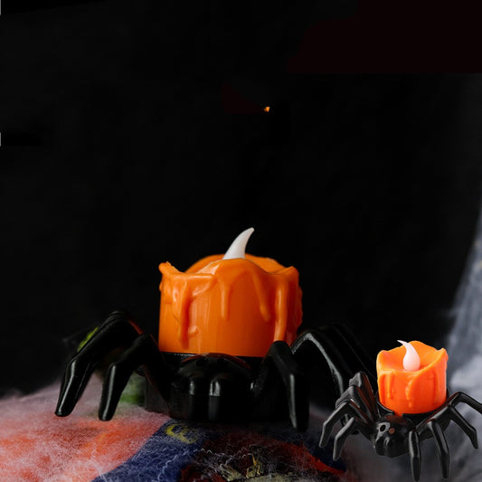 Morroween Spider Candlestick Ornament - flameless LED flame detail