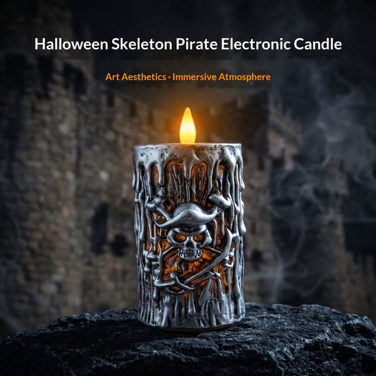 Morroween Pirate Skull Candle Lamp - flame flicker effect detail