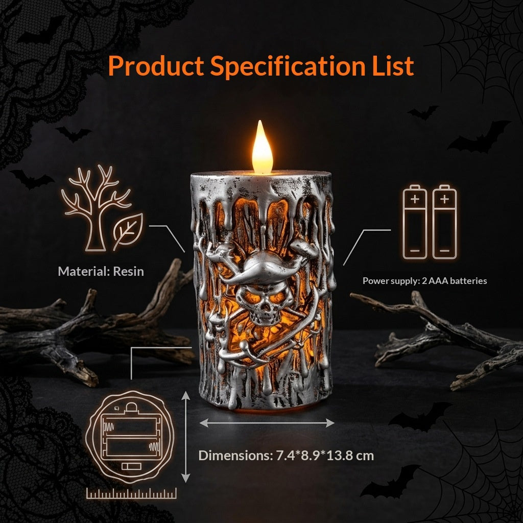 Morroween Pirate Skull Candle Lamp - grouped display on a mantel