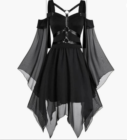 Morroween Gothic Witch Dress - draped sleeve detail