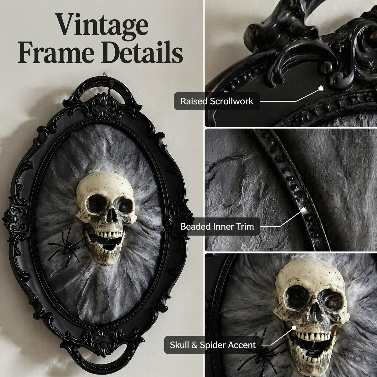 Morroween Gothic Spider Skull Wall Decor - frame detail