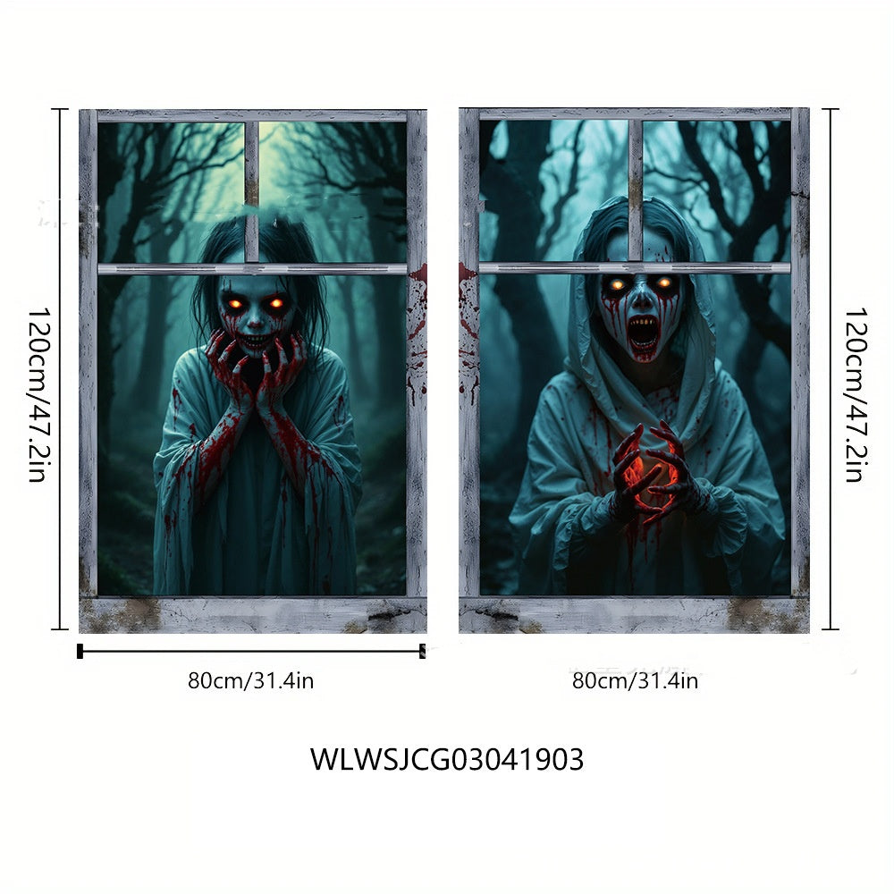 Morroween Witch Window Backdrop Banner - close-up of witch print detail