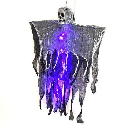 Morroween Hanging Ghost Skull Prop - close-up of ghost face