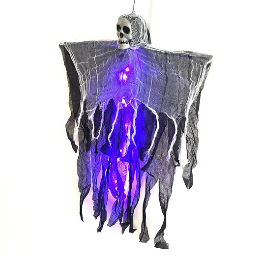 Morroween Hanging Ghost Skull Prop - close-up of ghost face