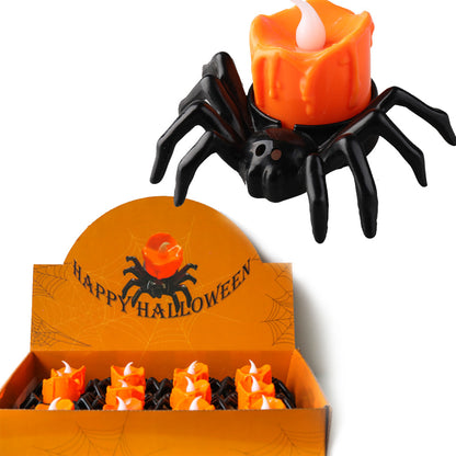 Morroween Spider Candlestick Ornament - set of six on a mantel