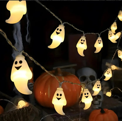 Morroween Pumpkin Bat Ghost Light Chain - Skull 10 Lights variant