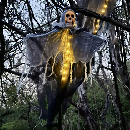 Morroween Hanging Ghost Skull Prop - Red colour variant