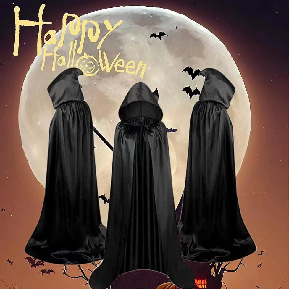 Morroween Kids Hooded Wizard Cloak - reversible black Halloween cape for children