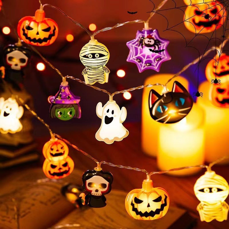 Morroween Pumpkin Bat Ghost Light Chain - outdoor porch display
