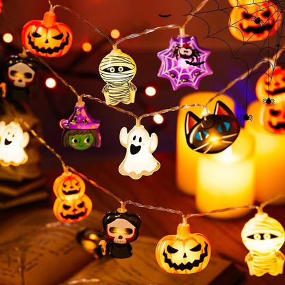 Morroween Pumpkin Bat Ghost Light Chain - outdoor porch display