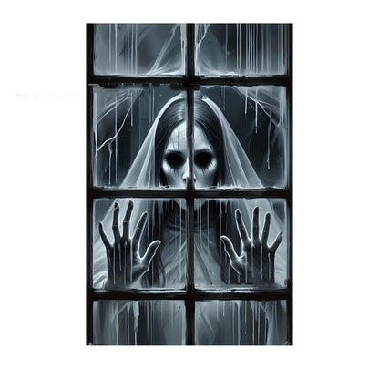 Morroween Witch Window Backdrop Banner - night time display