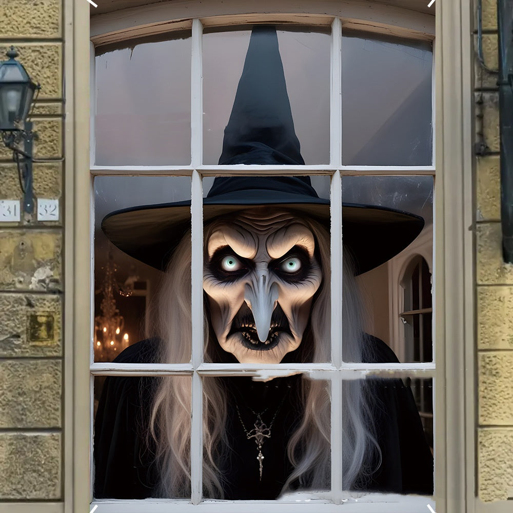 Morroween Witch Window Backdrop Banner - hanging kit detail