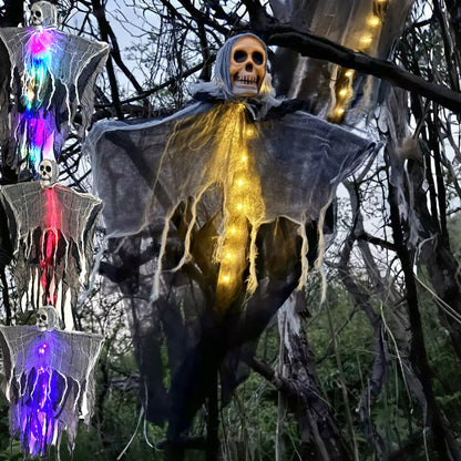 Morroween Hanging Ghost Skull Prop - size reference