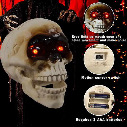 Morroween Animated Floating Skull - motion-sensor Halloween skull decoration