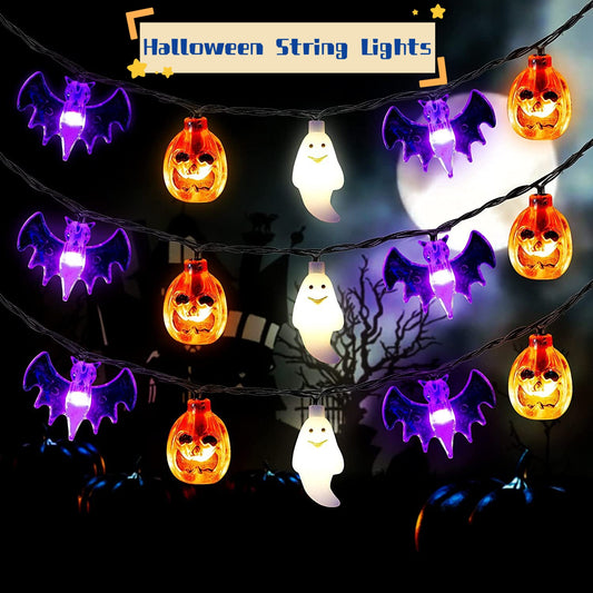 Pumpkin Spider Bat Skull LED String Lights