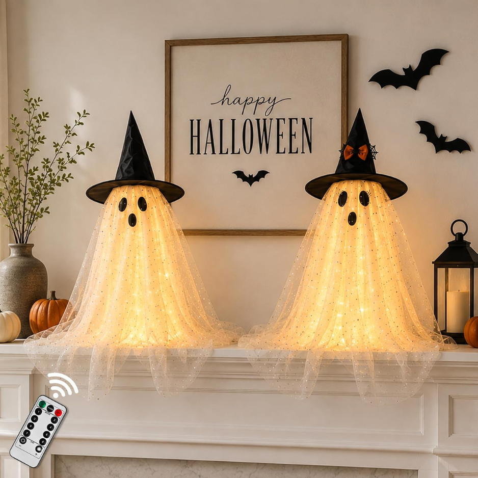 Remote Control Spooky Ghost String Lights (2-Pack)