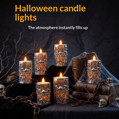 Morroween Pirate Skull Candle Lamp - antique silver flameless candle lamp with chained skull