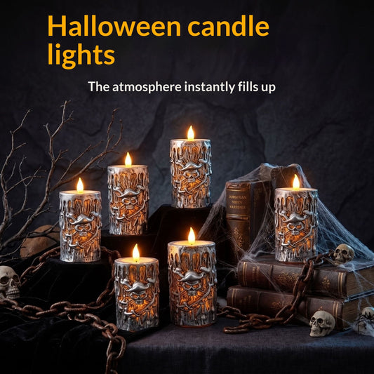 Morroween Pirate Skull Candle Lamp - antique silver flameless candle lamp with chained skull