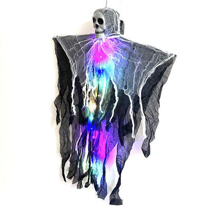 Morroween Hanging Ghost Skull Prop - lit at night