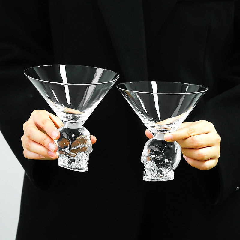 Morroween Skull Cocktail Glass - skull-shaped martini glass for Halloween drinks