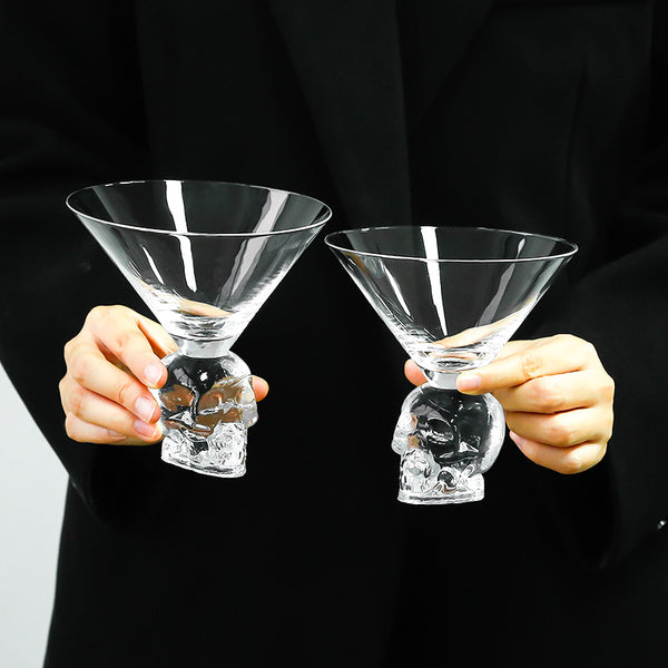Morroween Skull Cocktail Glass - skull-shaped martini glass for Halloween drinks