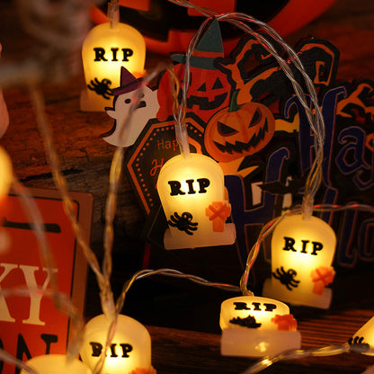 Morroween Pumpkin Bat Ghost Light Chain - pumpkin shape close-up