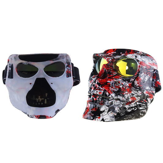 Morroween Skull Rider Mask Goggles - close-up of mirrored lenses