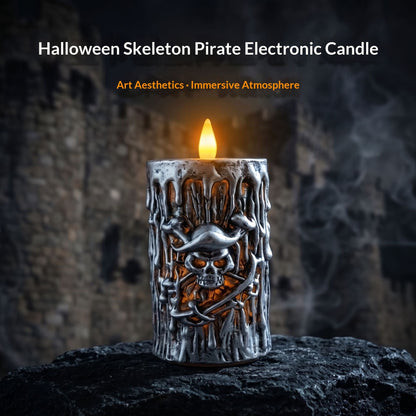 Morroween Pirate Skull Candle Lamp - flame flicker effect detail