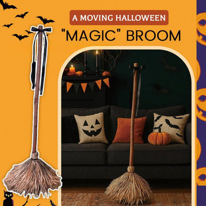 Morroween Sound-Activated Magic Broom - moving Halloween prop broom, 1 meter
