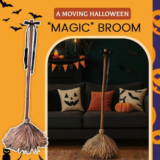 Morroween Sound-Activated Magic Broom - moving Halloween prop broom, 1 meter