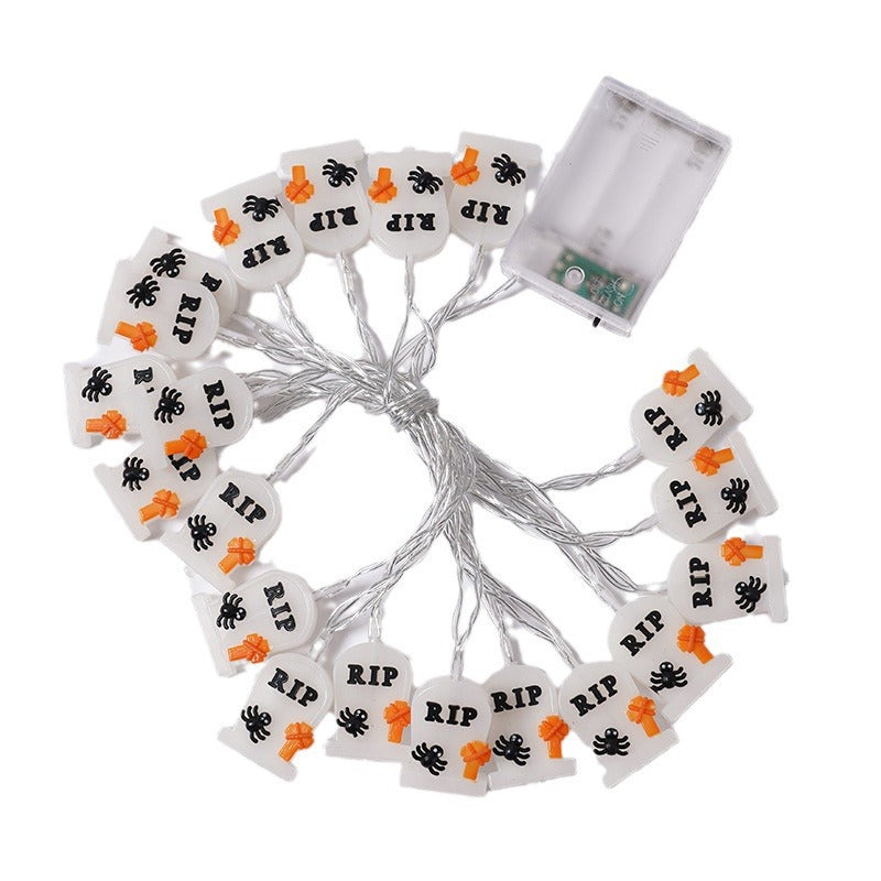 Morroween Pumpkin Bat Ghost Light Chain - Skull 20 Lights variant
