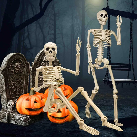 Morroween Life-Size Skeleton Duo - posable full-body Halloween skeleton pair