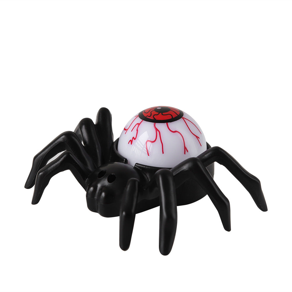 Morroween Glowing Eye Spider Lights - draped on a stair rail