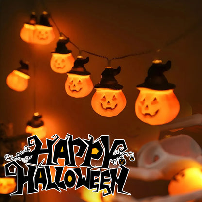 Morroween Pumpkin Bat Ghost Light Chain - battery-powered Halloween string lights