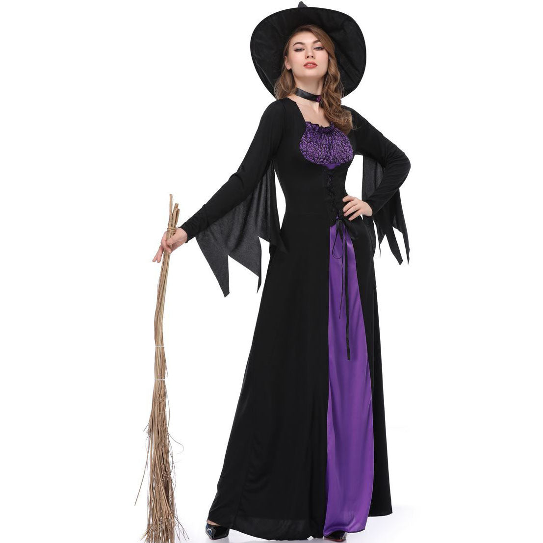 Morroween Purple Vampire Witch Dress - hat and collar detail