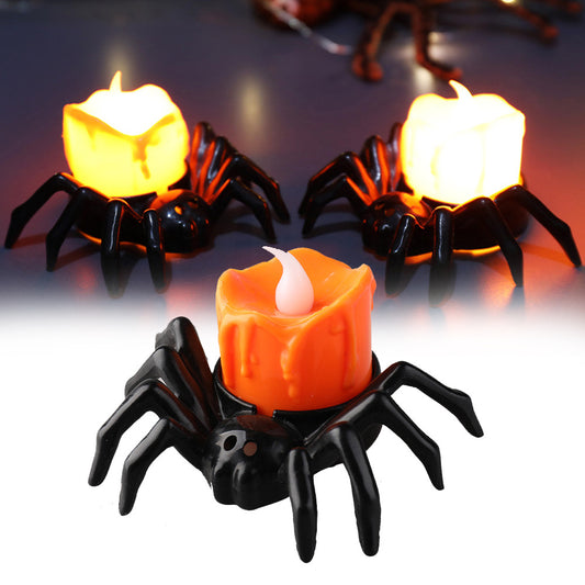Morroween Spider Candlestick Ornament - black spider candle holder with flameless LED flame
