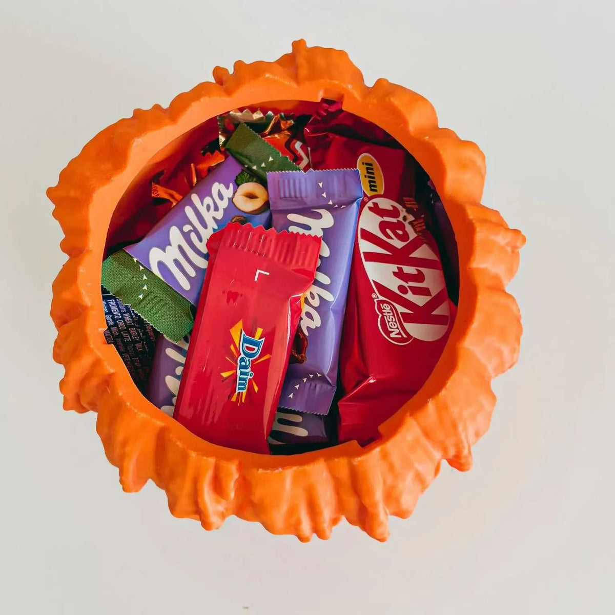 Morroween Melting Pumpkin Candy Bowl - lid removed showing candy inside