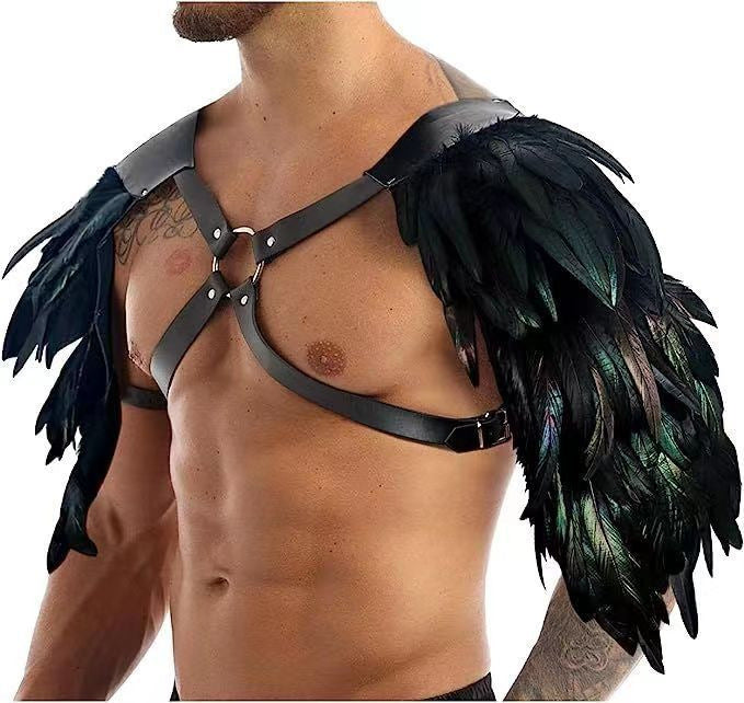 Morroween Viking Shoulder Armor - being worn, front view