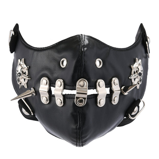 Morroween Punk Rivet Face Mask - leather punk-style Halloween mask