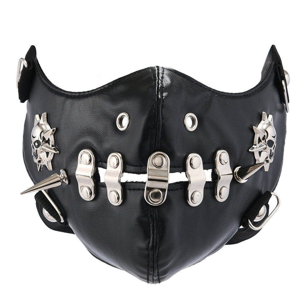 Morroween Punk Rivet Face Mask - being worn, front view