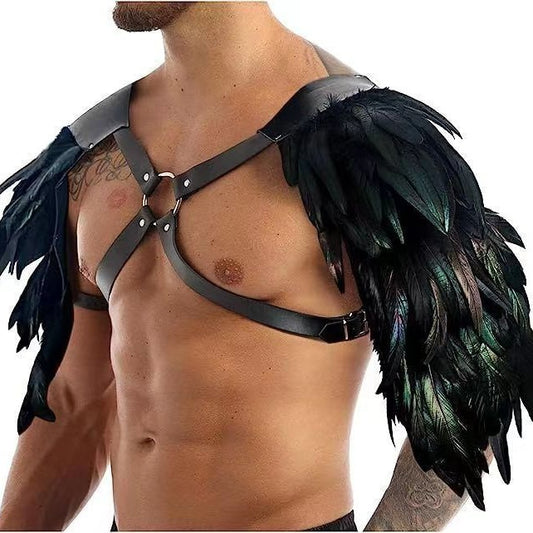 Morroween Viking Shoulder Armor - feathered leather Halloween costume armor
