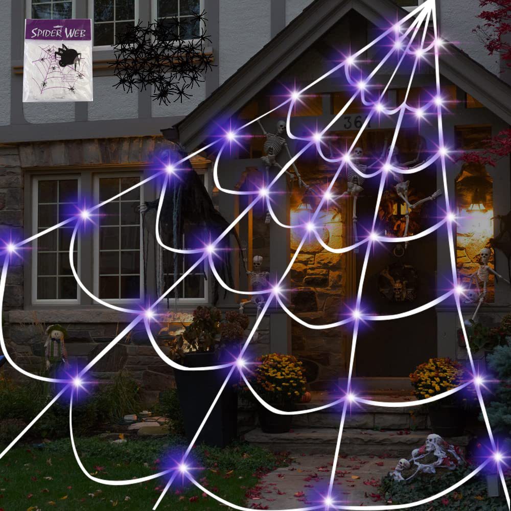 Morroween Luminous Spider Web Fan - glowing triangular LED spider web Halloween decoration