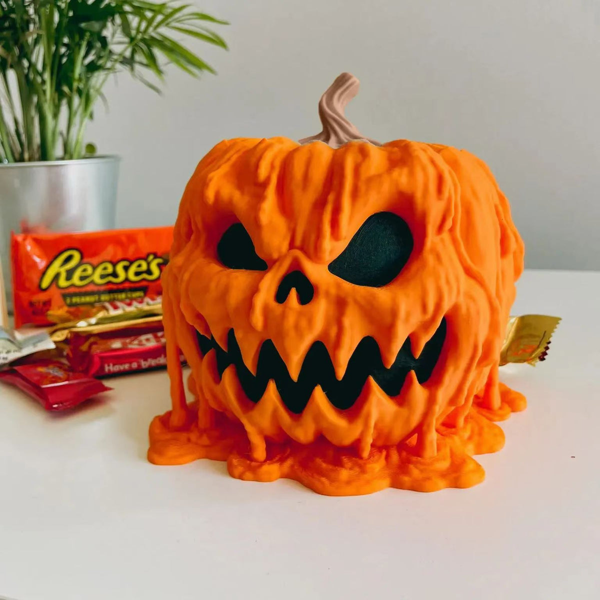 Morroween Melting Pumpkin Candy Bowl - spooky Halloween candy dish with lid
