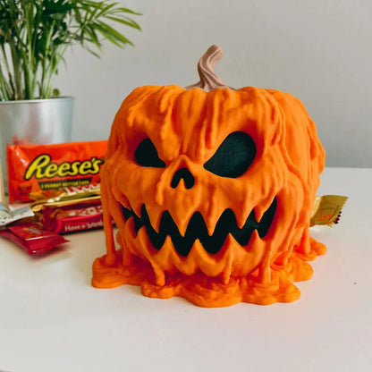 Morroween Melting Pumpkin Candy Bowl - spooky Halloween candy dish with lid