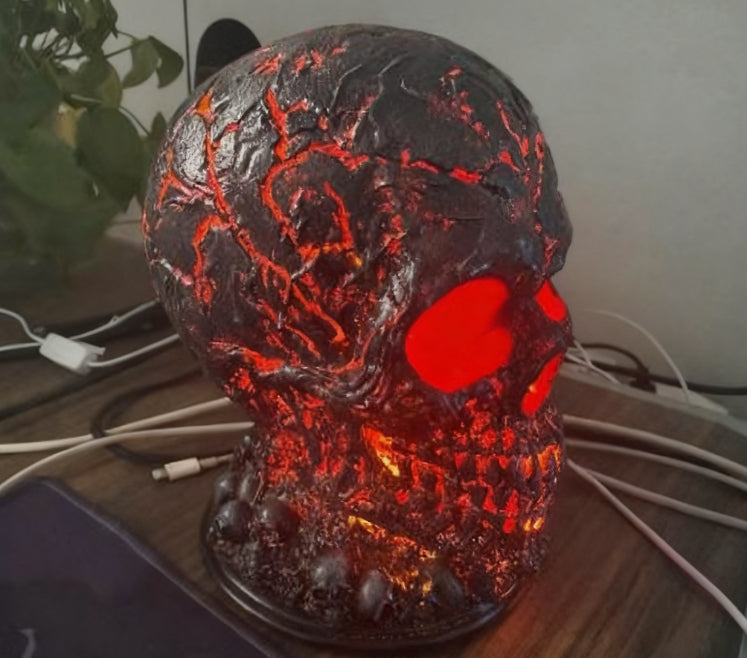Morroween Lava Stone Skull Lamp - side angle view
