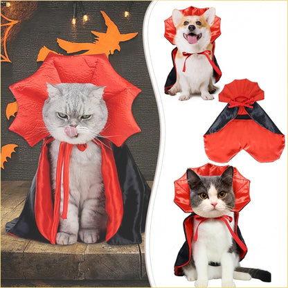 Morroween Pet Vampire Cloak & Hat - plush vampire costume for cats and dogs