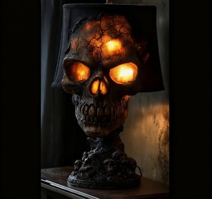Morroween Lava Stone Skull Lamp - detail of molten orange LED veins