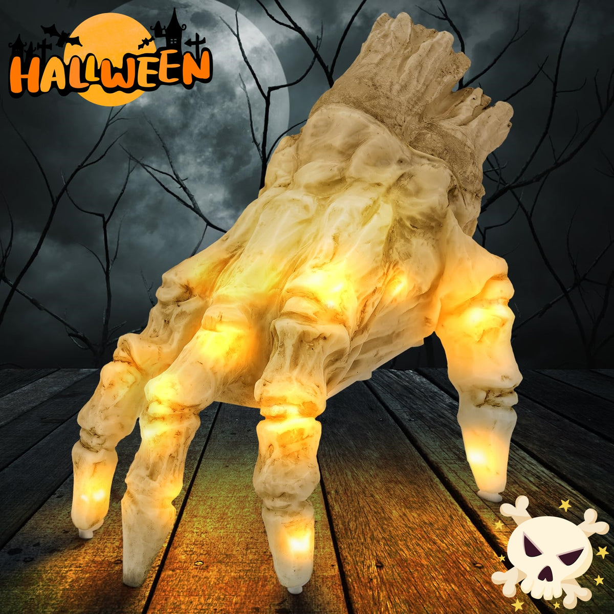 Morroween Crawling Zombie Hand - glowing luminous Halloween ground prop
