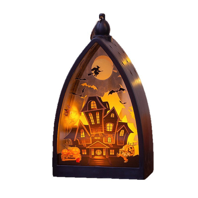 Morroween Glowing Skeleton Castle Lamp - Pumpkin design close-up