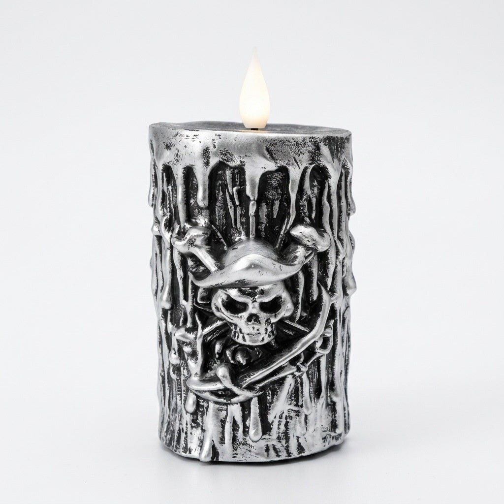 Morroween Pirate Skull Candle Lamp - side angle view
